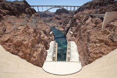 Wide angle view of hoover dam looking towards the mike o'callaghan - pat tillman memorial bridge