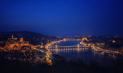 Bridge over river with cityscape in background