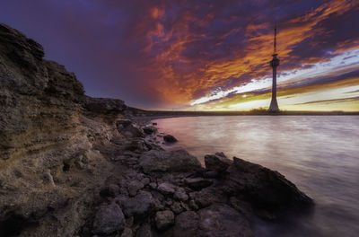 Scenic view of sea against sky during sunset