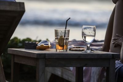 Glass of wine on table