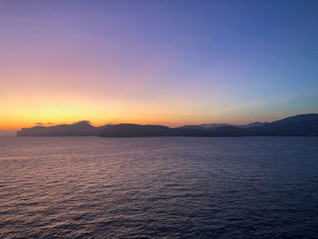 Scenic view of sea against clear sky during sunset