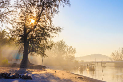 Scenic view of lake against sky during winter