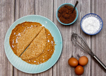 High angle view of breakfast on table