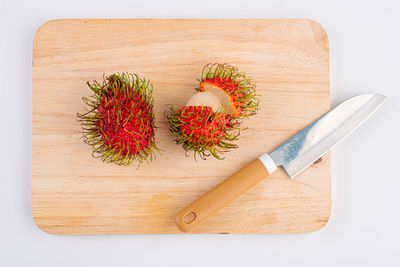 High angle view of chopped on cutting board
