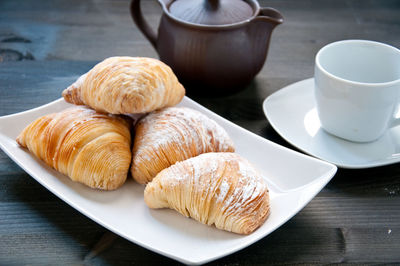 Close-up of breakfast served on table