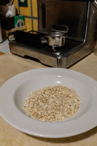 High angle view of breakfast on table