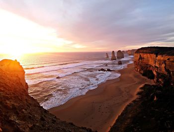 Scenic view of beach during sunset