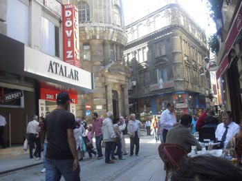 People walking on city street