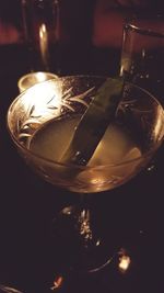 Close-up of beer glass on table