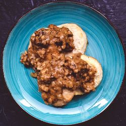 High angle view of food in plate