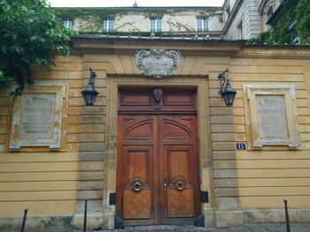Closed door of building
