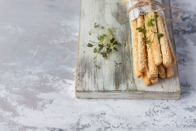 High angle view of bread on table