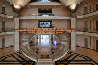 Directly below shot of spiral staircase in building