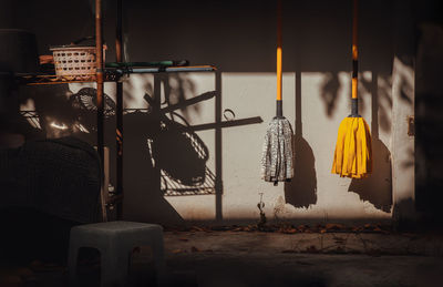 Low angle view of lighting equipment at night