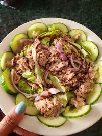 High angle view of food in bowl