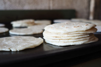 Close-up of meat in cooking pan