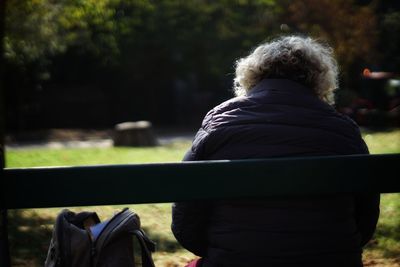 Rear view of people in park