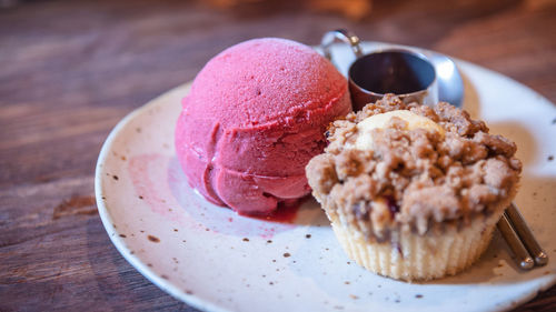 Close-up of dessert in plate on table