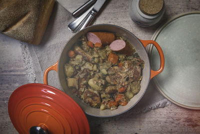 High angle view of food on table