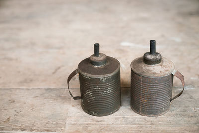 High angle view of container on table