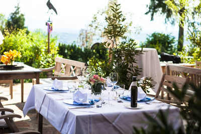 Empty chairs and tables at restaurant