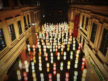 High angle view of illuminated lights