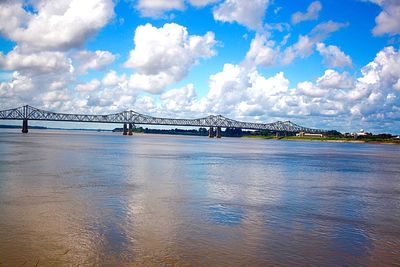 Suspension bridge over river