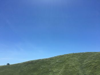 Low angle view of hill against clear blue sky