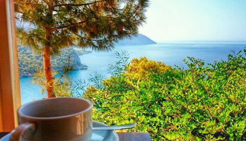 Close-up of coffee cup on table