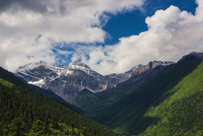 Scenic view of mountains against cloudy sky