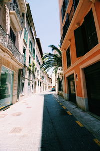 Empty alley amidst buildings in city