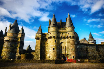 Low angle view of vitré castle in brittany, france
