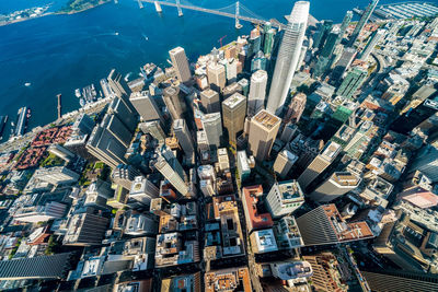 High angle view of modern buildings in city