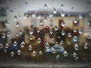 Close-up of raindrops on glass window