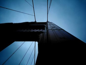 Low angle view of skyscraper against clear blue sky