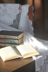 Close-up of books on table