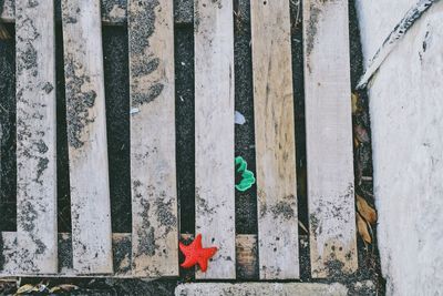 High angle view of wooden planks