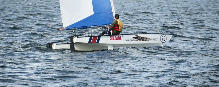 Boat sailing in sea