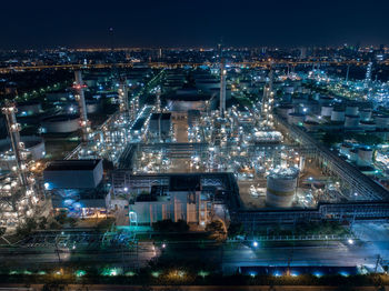 High angle view of illuminated city at night