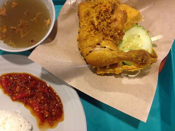 Close-up of served food in plate