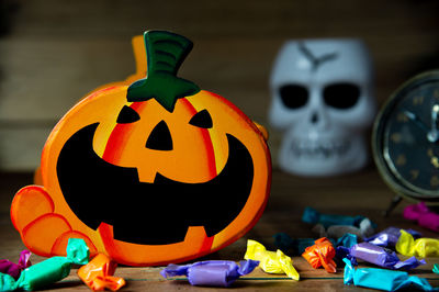 Close-up of pumpkin on pumpkins during halloween