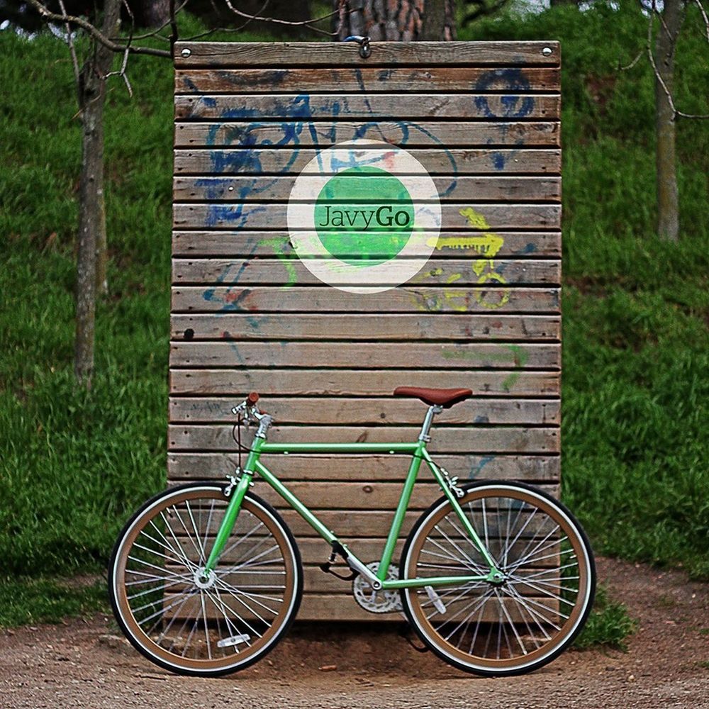 bicycle, transportation, stationary, mode of transport, green color, land vehicle, day, parking, parked, wall - building feature, wheel, no people, outdoors, safety, leaning, built structure, cycle, metal, closed, communication