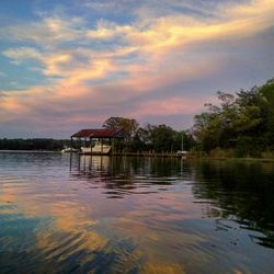 Scenic view of lake at sunset