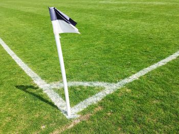 High angle view of soccer field