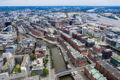 High angle view of buildings in city