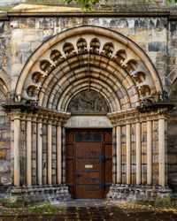 Entrance portico to old church in hamelin, lower saxony, germany