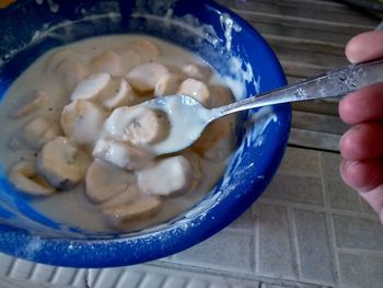 High angle view of ice cream in bowl