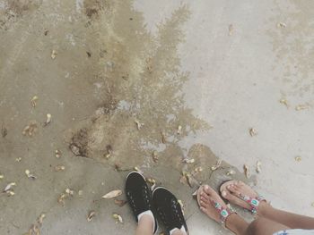 Low section of people standing in puddle