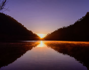 Scenic view of lake against sky during sunset