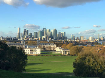 View of buildings in city against sky